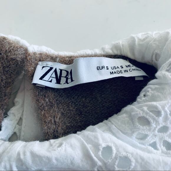 Zara wool blend brown sweater with contrasting collar Small - Picture 8 of 12